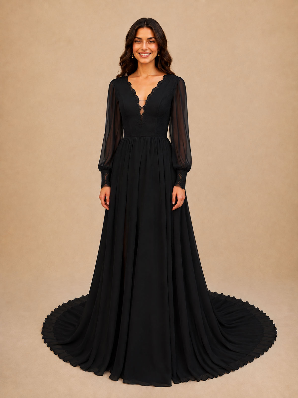 Lace V-Neck Slit Wedding Dress 