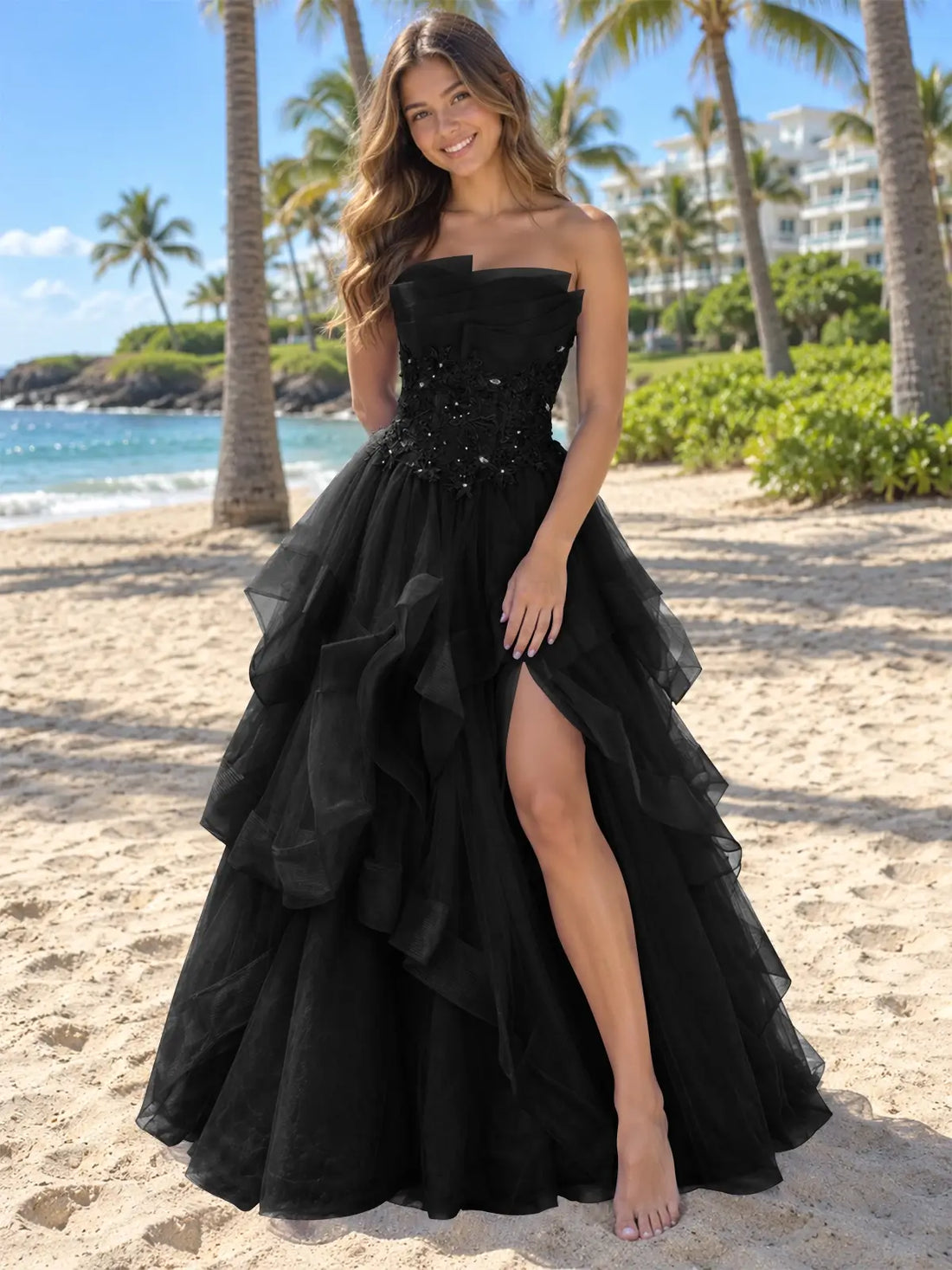 Tiered Strapless Prom Dress 