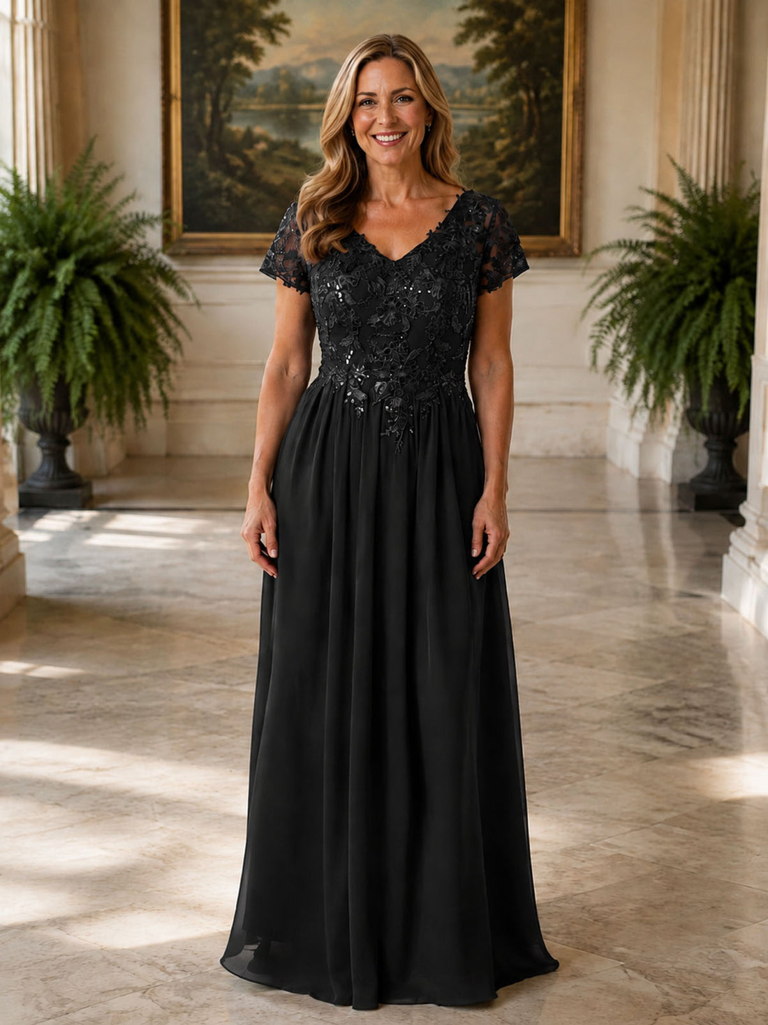 Short Sleeves Chiffon Dress 