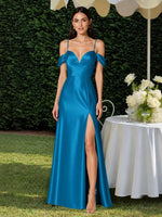 Silk-like Bridesmaid Dress with Cold Neckline 