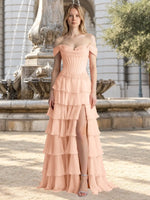 Tiered Off The Shoulder Prom Dress 