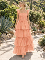Ruffled Strap Tiered Tulle Bridesmaid Dress 