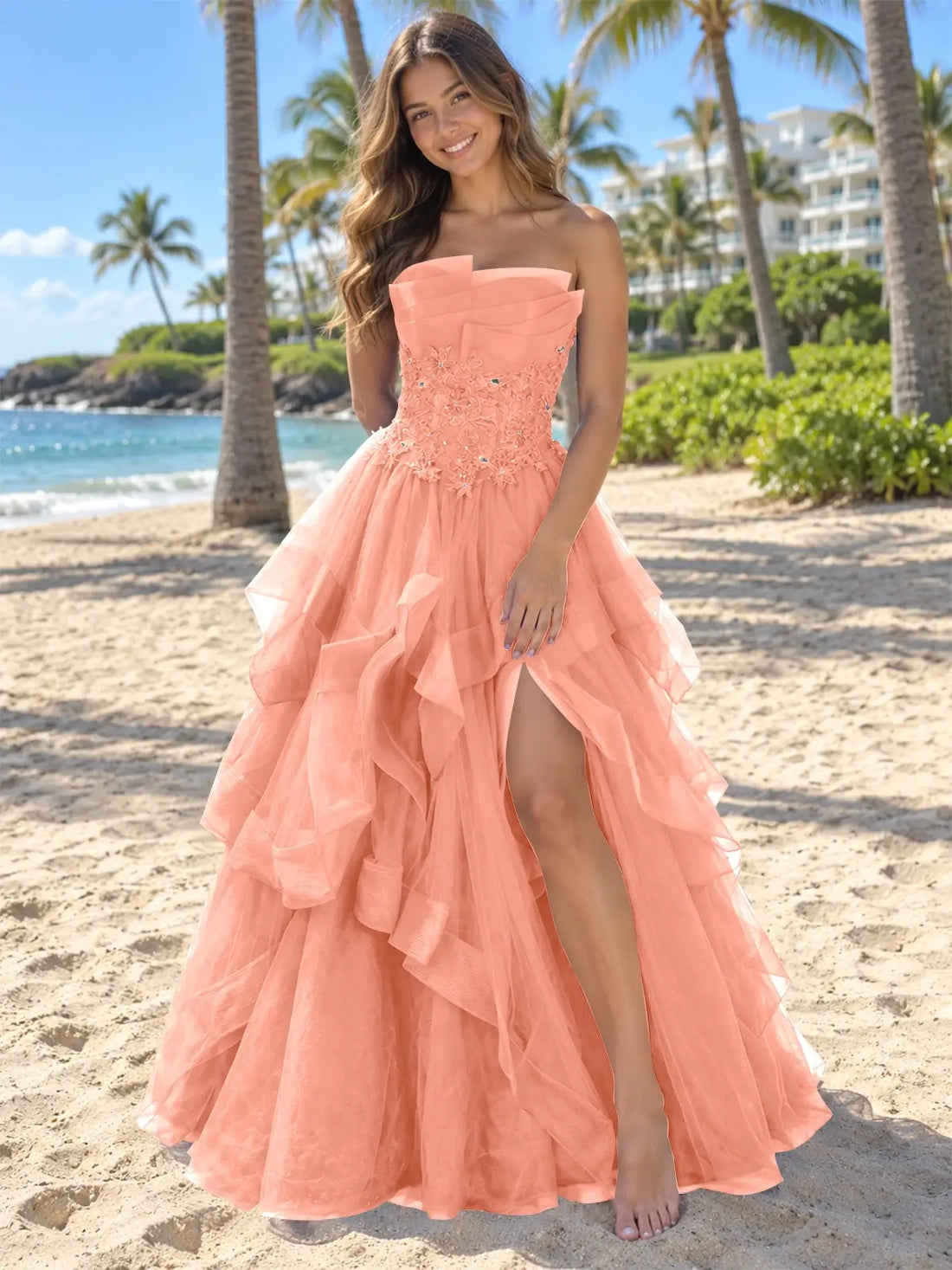 Tiered Strapless Prom Dress 