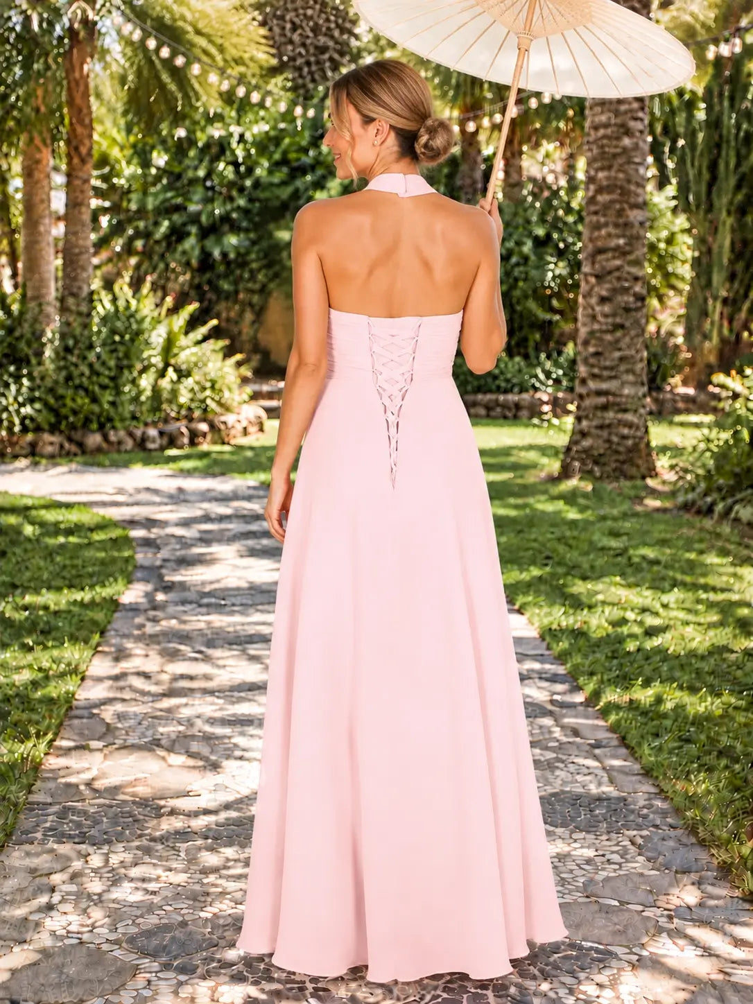 Ruched Halter Bridesmaid Dress 