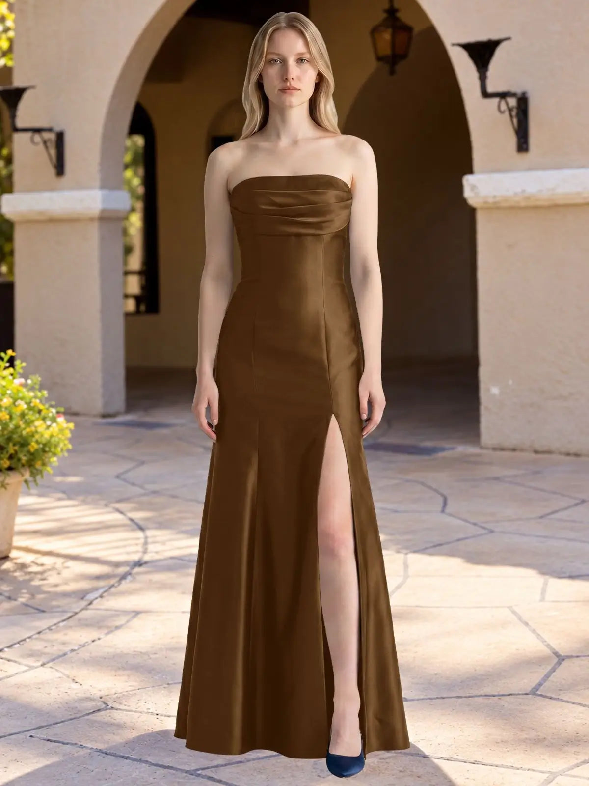 Strapless Ruched Bodice Prom Dress 