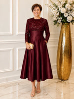 Sequined Boat Long Sleeves Dress 
