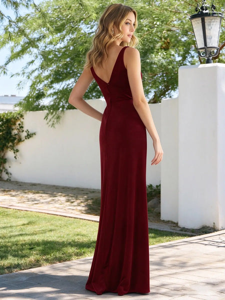Velvet Bridesmaid Dress with Slit 