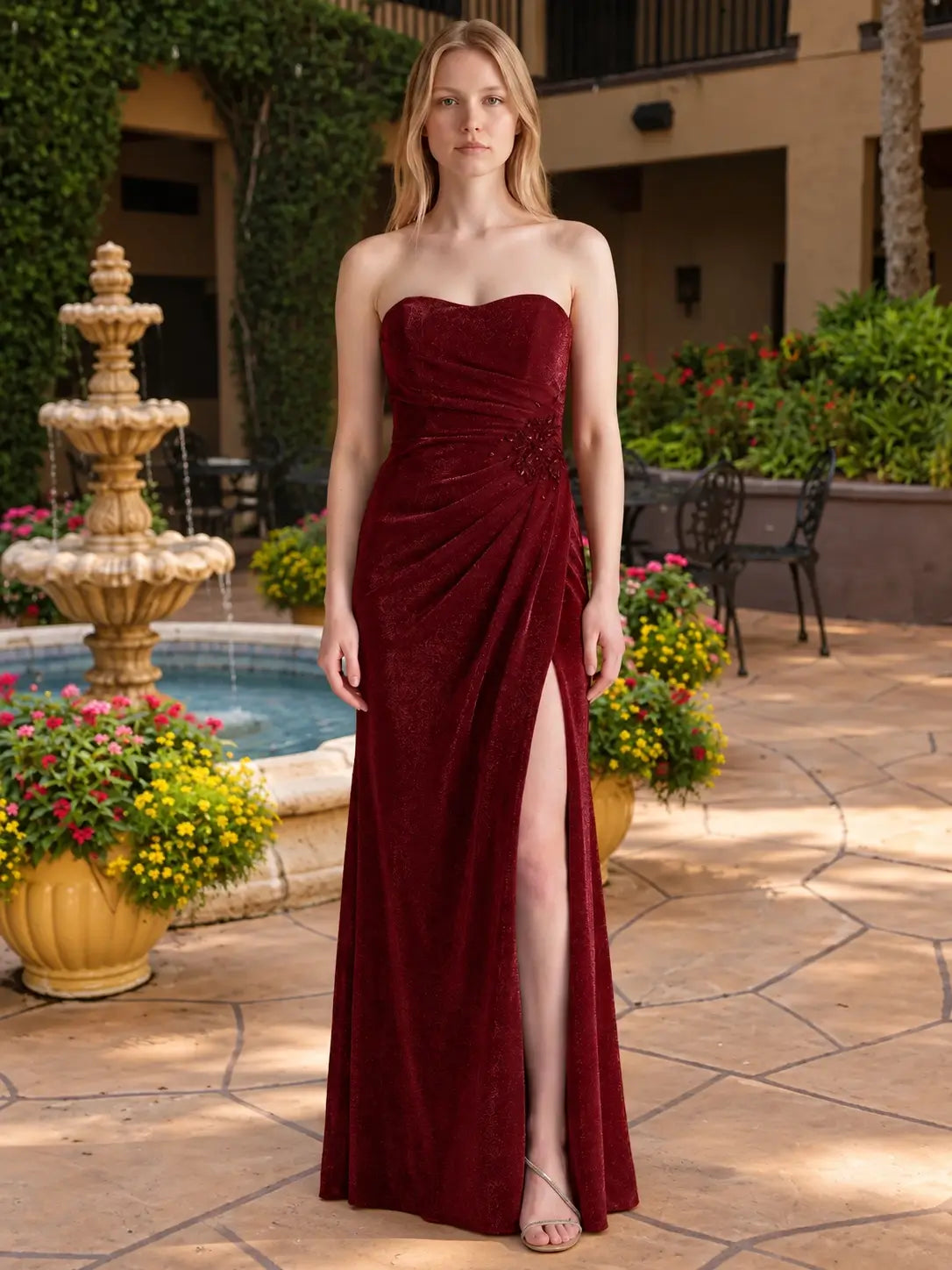 Velvet Prom Dress with Beaded Applique 