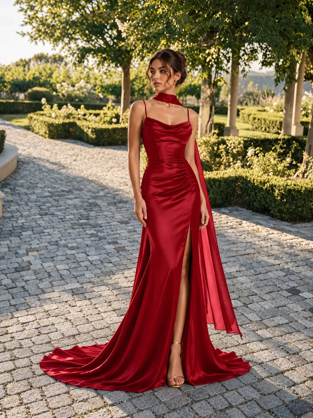Mermaid Bridesmaid Dress with Neck Scarf 