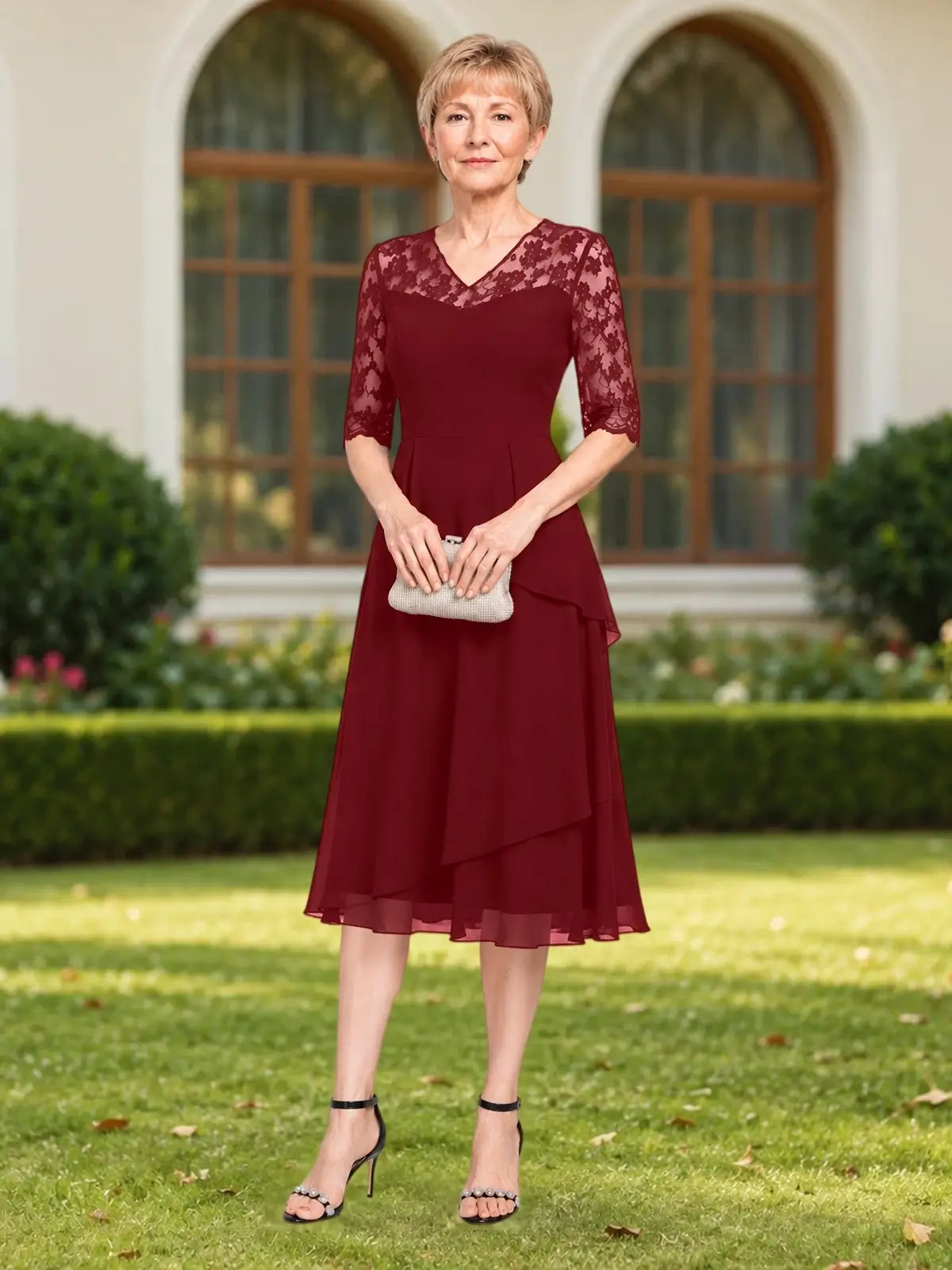 A-line Mother of the Bride Dress with Lace Sleeves 