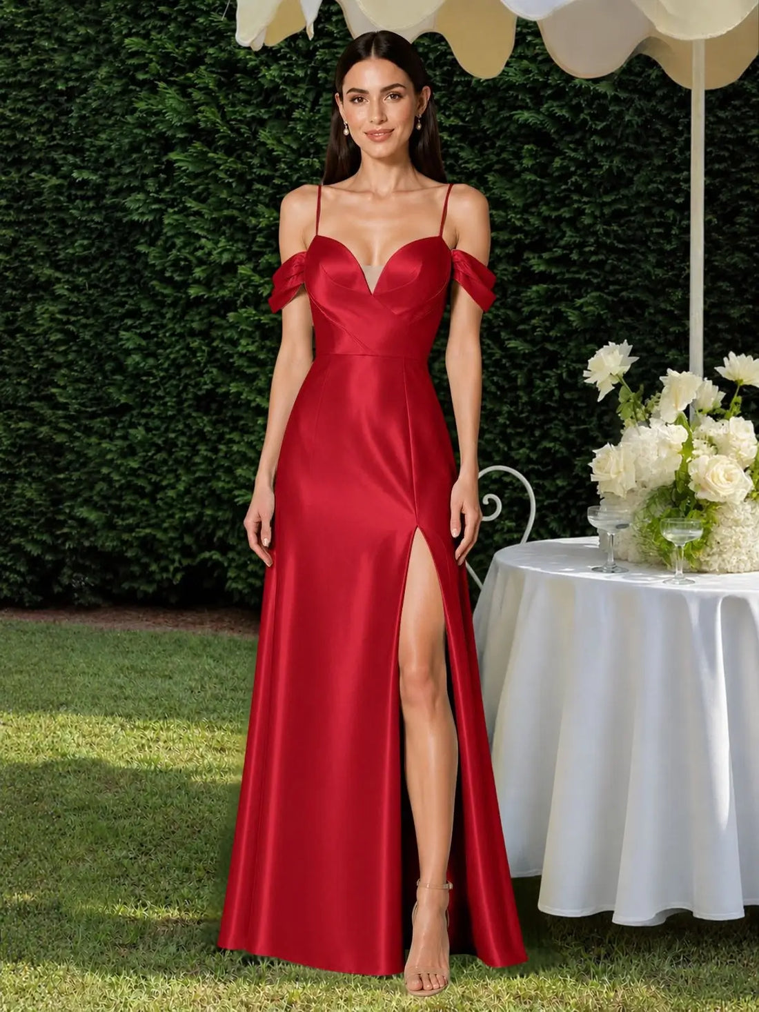 Silk-like Bridesmaid Dress with Cold Neckline 
