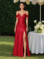 Silk-like Bridesmaid Dress with Cold Neckline 