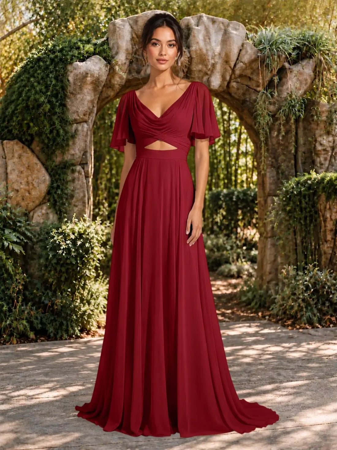 Cowl Neck Bridesmaid Dress with Cut-Out Detail