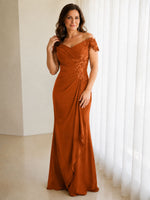 Off-Shoulder Chiffon Sheath Dress 