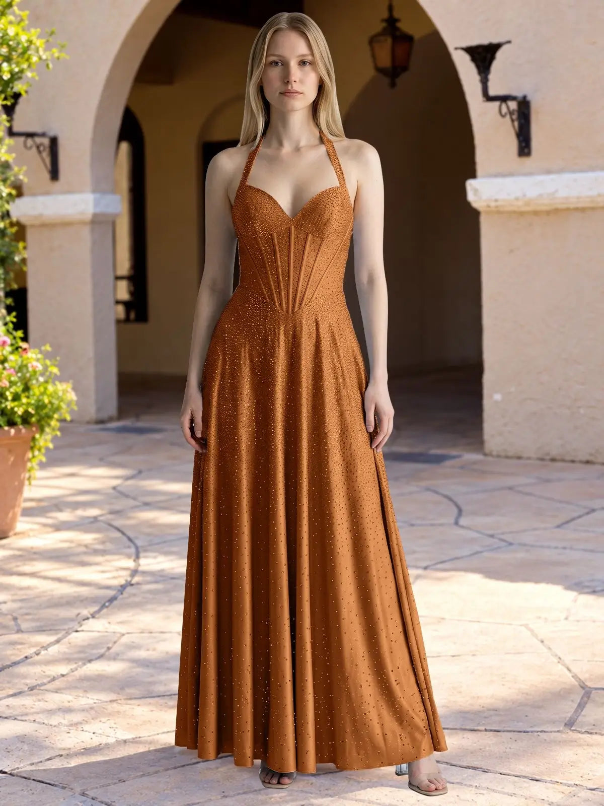 Halter Beaded Prom Dress 