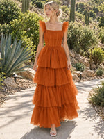 Ruffled Strap Tiered Tulle Bridesmaid Dress 