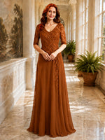 Applique V-Neck Chiffon Dress 
