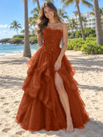 Tiered Strapless Prom Dress 