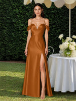 Silk-like Bridesmaid Dress with Cold Neckline 