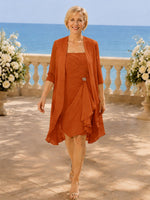 Ruched Chiffon Two-Piece Dress Set 