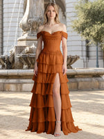 Tiered Off The Shoulder Prom Dress 