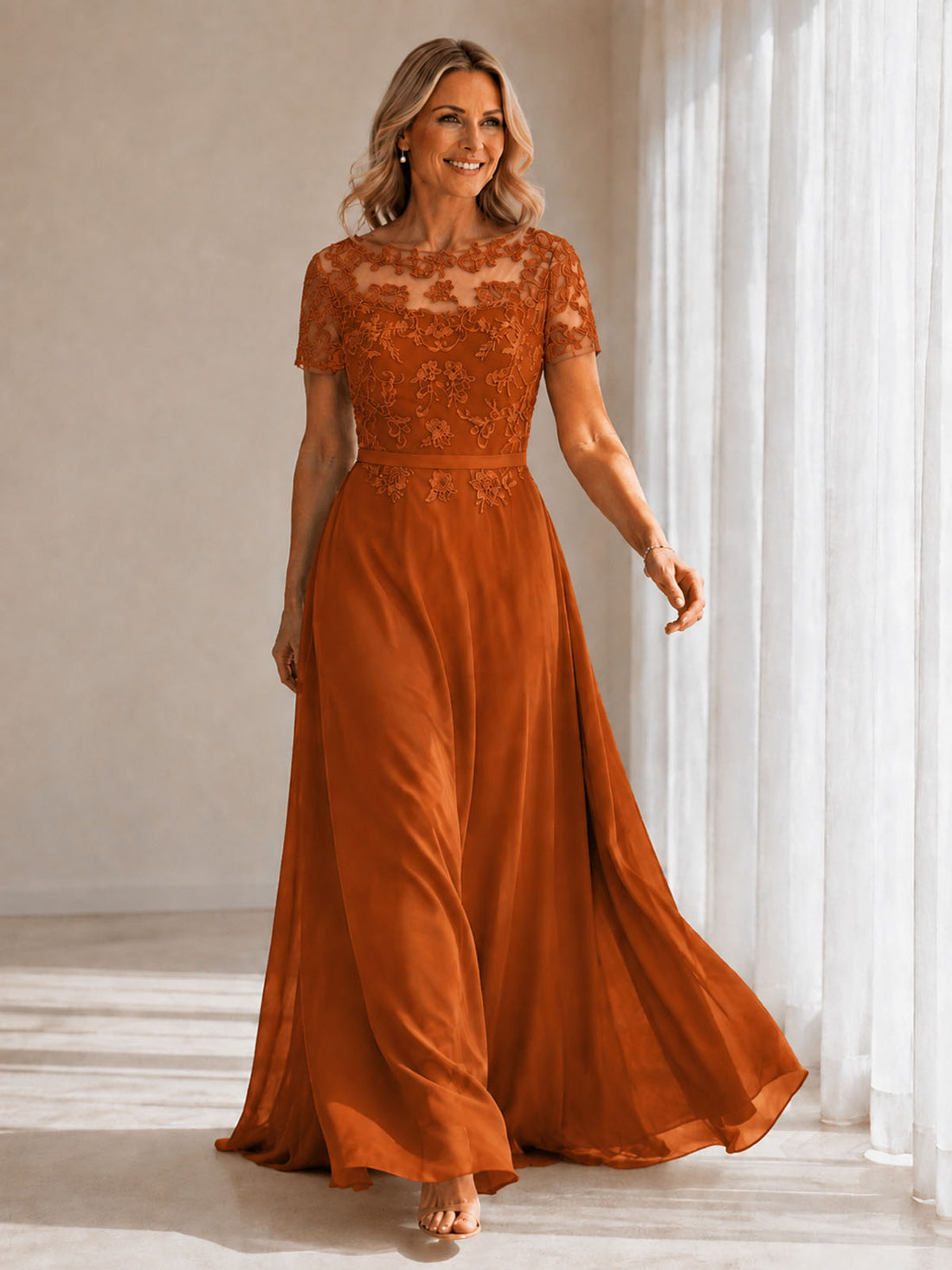 Illusion Applique Chiffon Dress 