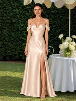 Silk-like Bridesmaid Dress with Cold Neckline 