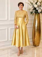Sequined Boat Long Sleeves Dress 