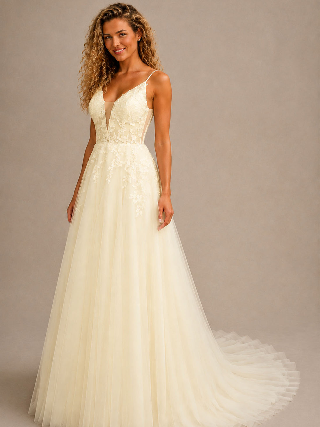 Illusion Spaghetti Straps Wedding Dress 