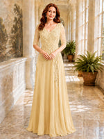 Applique V-Neck Chiffon Dress 
