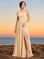 Chiffon Bridesmaid Dress with One-Shoulder Neckline 