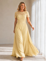 Illusion Applique Chiffon Dress 