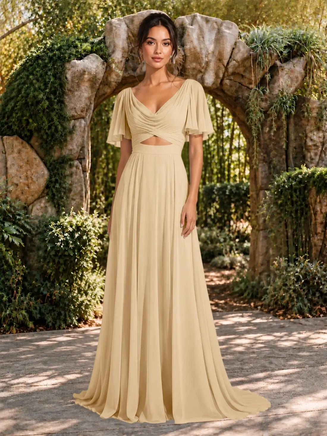 Cowl Neck Bridesmaid Dress with Cut-Out Detail