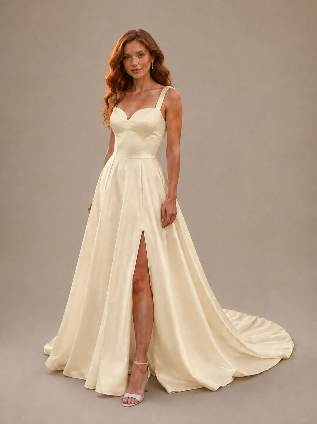 Sweetheart Satin Chapel Train Wedding Dress 