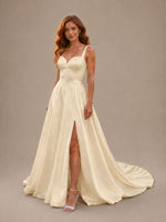 Sweetheart Satin Chapel Train Wedding Dress 