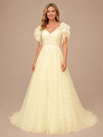 Illusion Tulle Applique Wedding Dress 