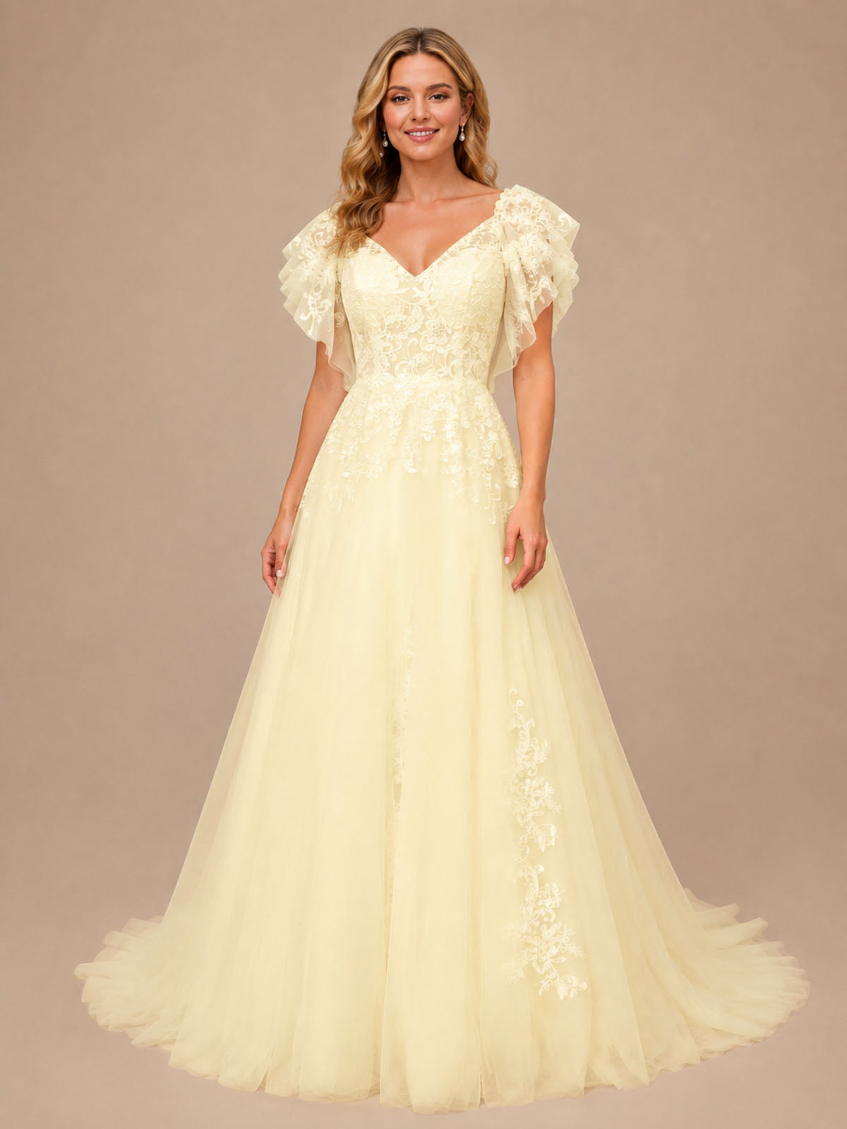 Illusion Tulle Applique Wedding Dress 