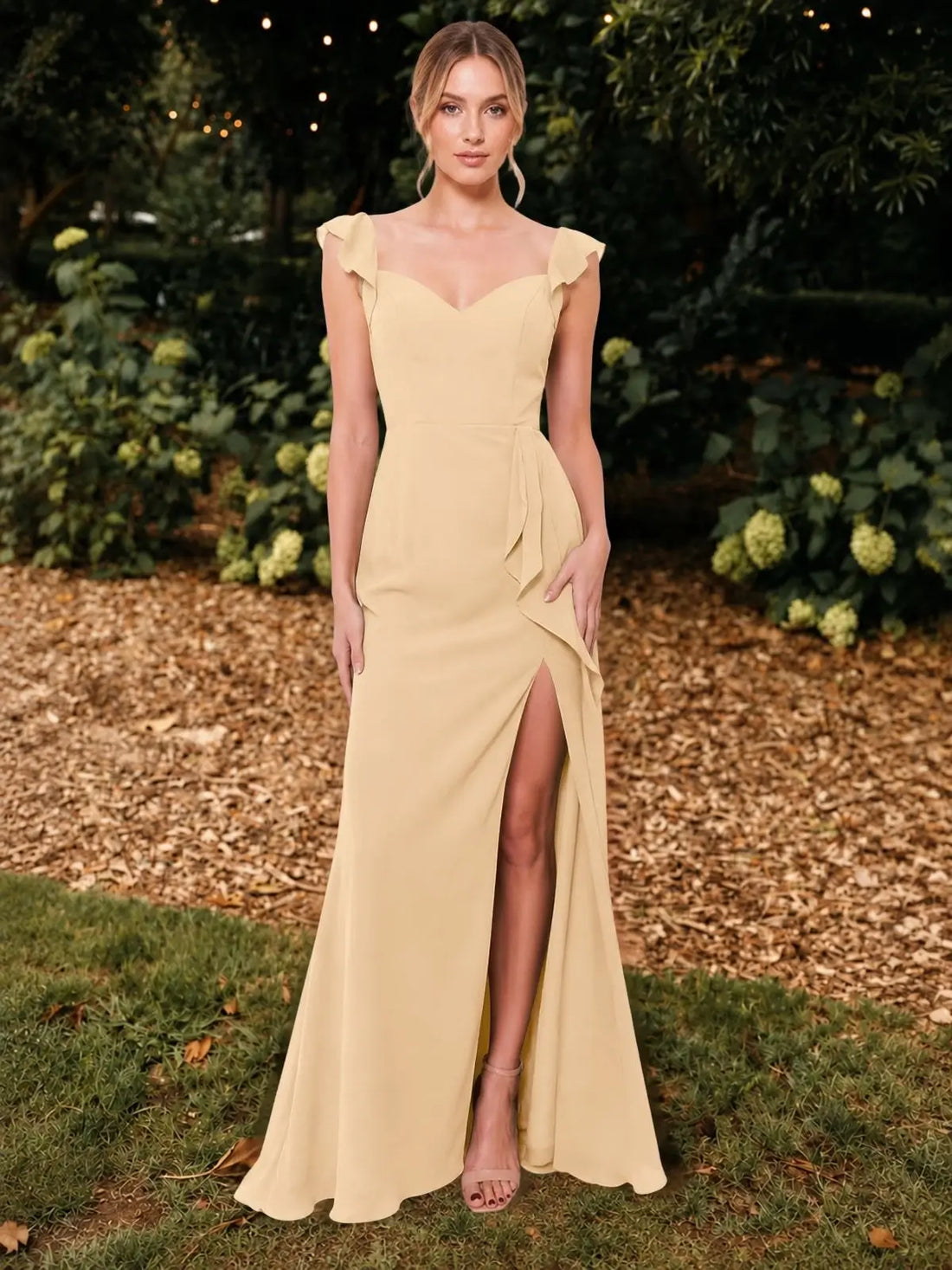 Chiffon Bridesmaid Dress with Ruffle Straps 