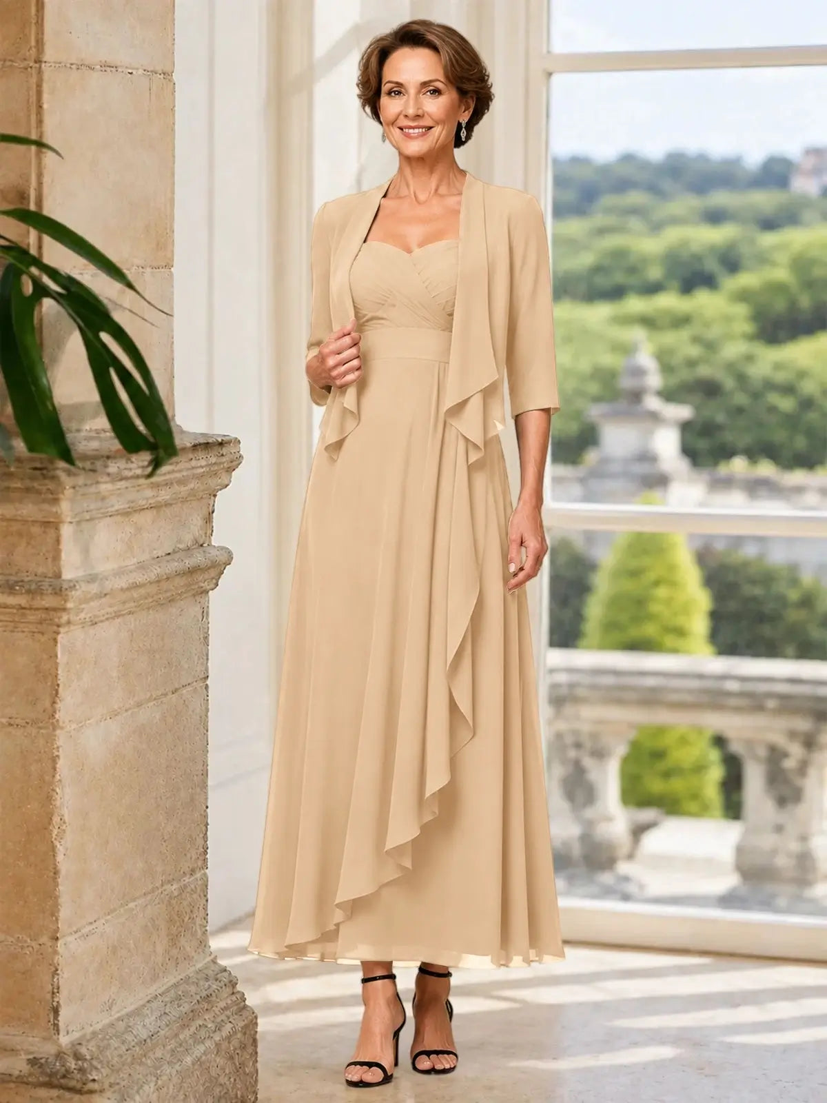 Two-piece Mother of the Bride Dress with Ruffle Design 