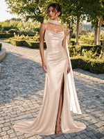 Mermaid Bridesmaid Dress with Neck Scarf 