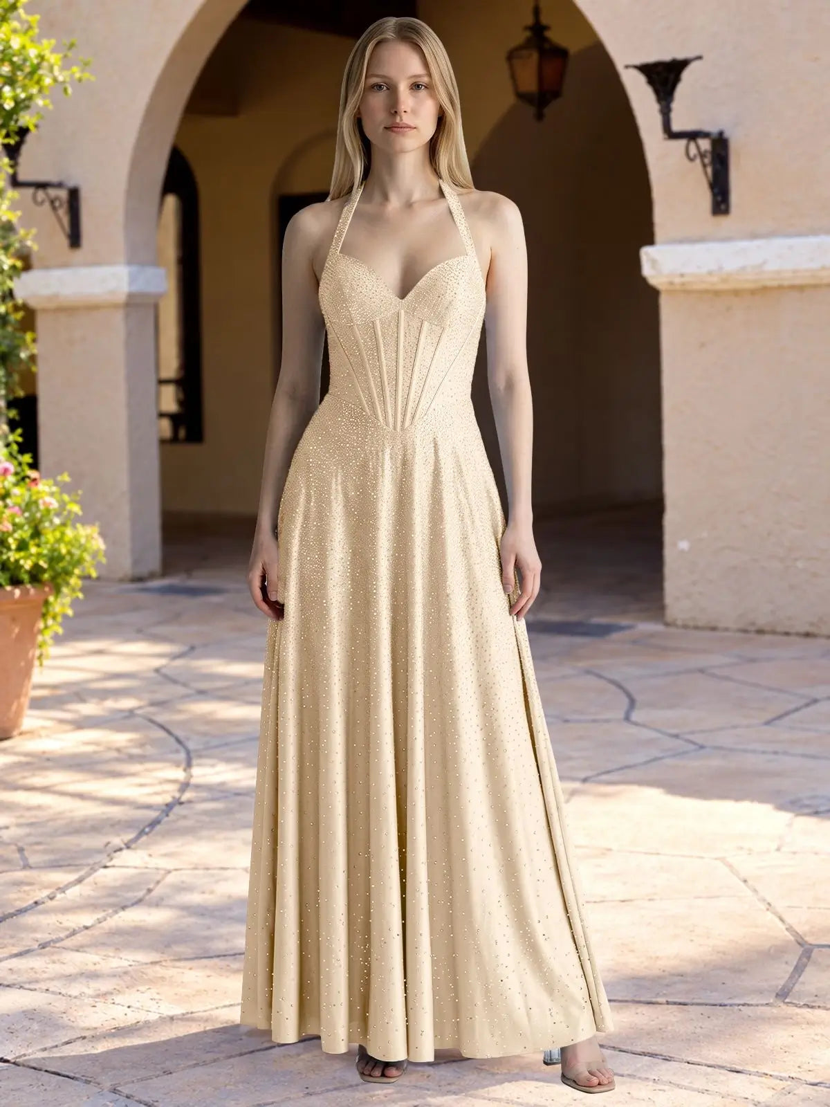 Halter Beaded Prom Dress 