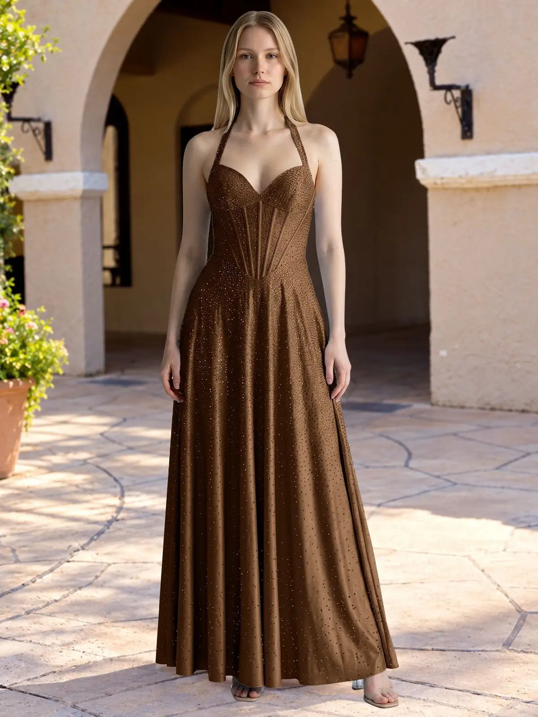 Halter Beaded Prom Dress 