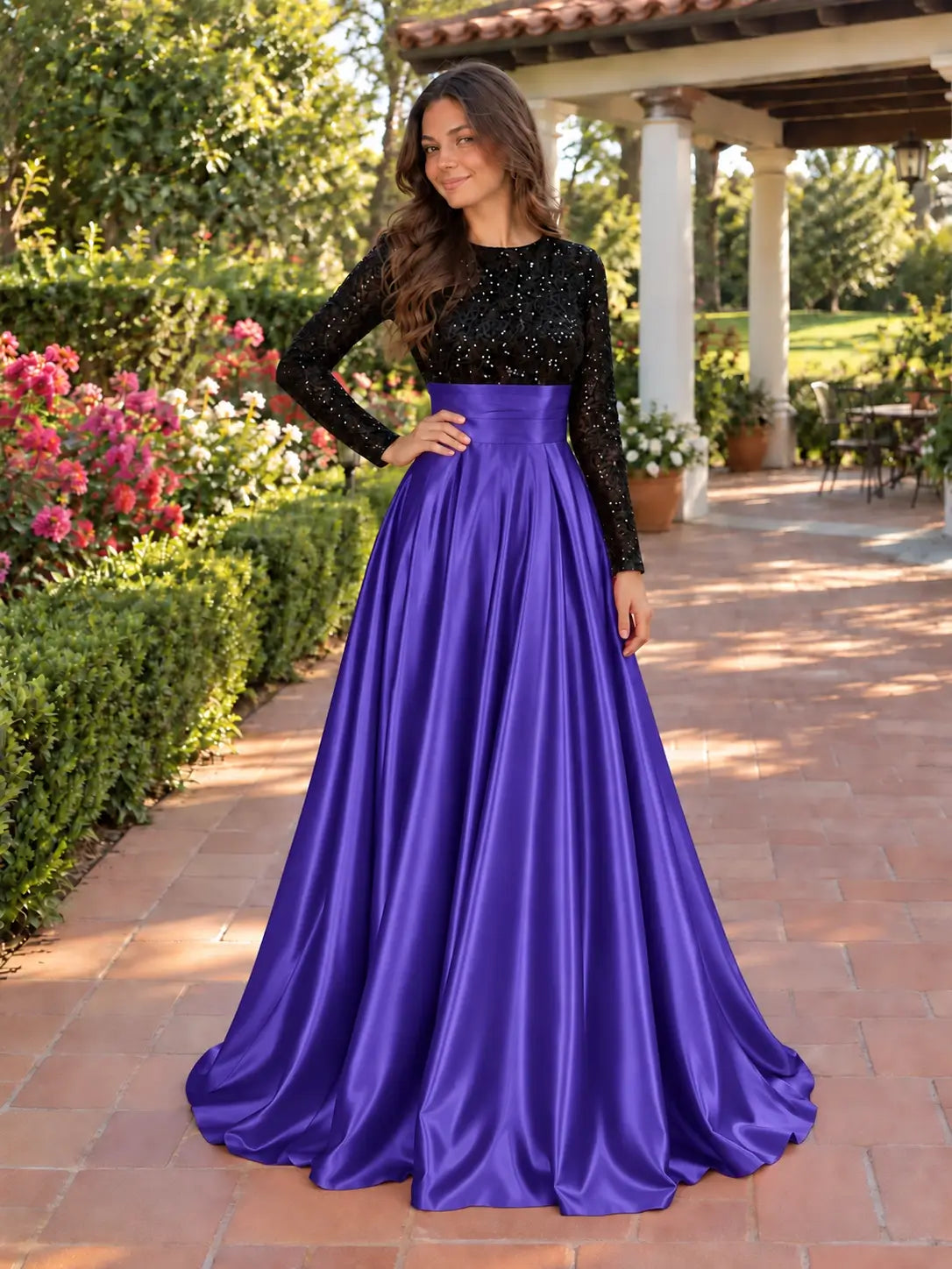 Sequin Jewel Neckline Prom Dress 