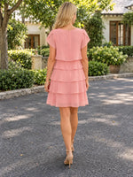 Tiered Chiffon Mother of the Bride Dress with Short Sleeves 