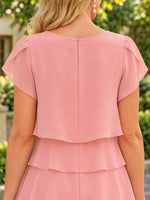 Tiered Chiffon Mother of the Bride Dress with Short Sleeves 