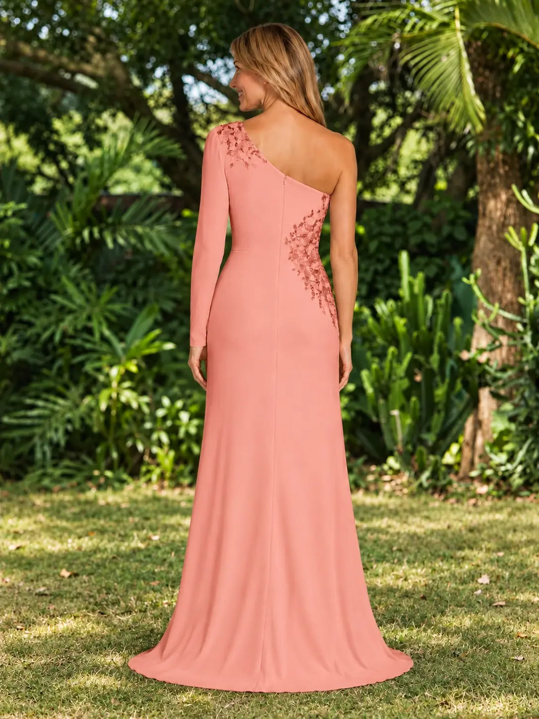 One-Shoulder Mother of the Bride Dress with Appliques