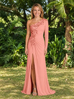 One-Shoulder Mother of the Bride Dress with Appliques