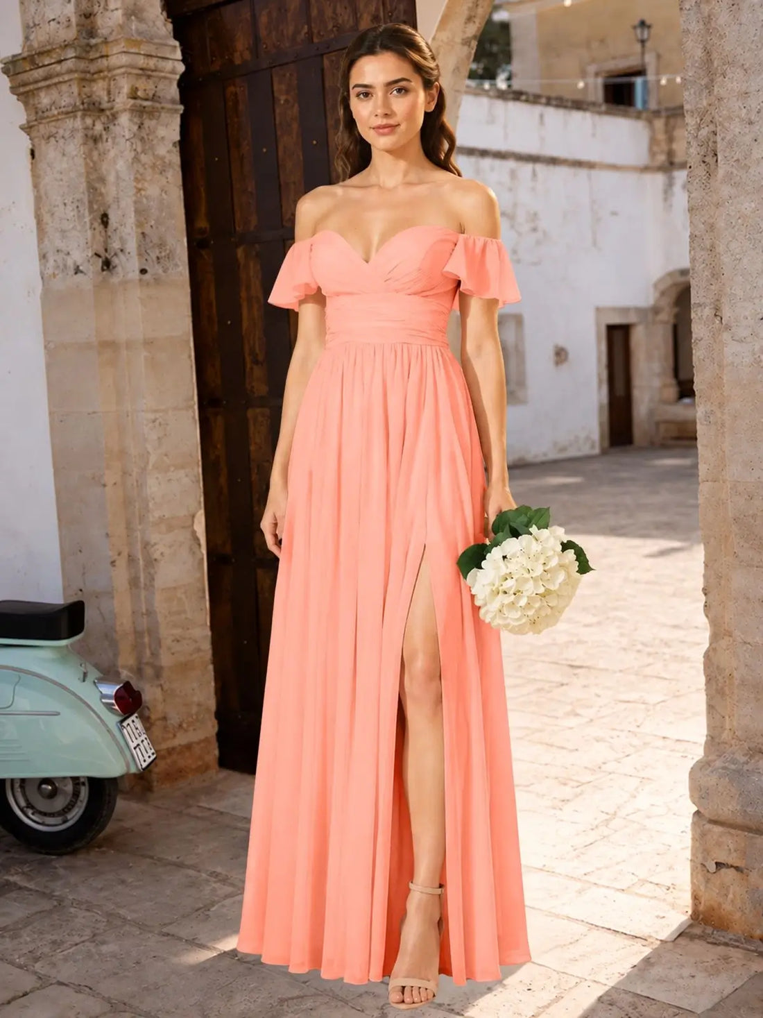 Chiffon Bridesmaid Dress with Cap Sleeves 