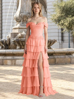 Tiered Off The Shoulder Prom Dress 