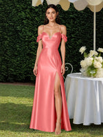 Silk-like Bridesmaid Dress with Cold Neckline 